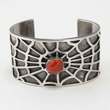 Load image into Gallery viewer, Navajo 925 Siver Spider Web Bracelet with Coral centre stone
