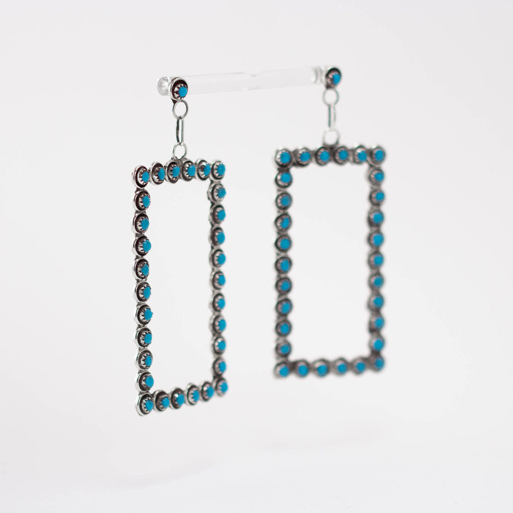 Navajo, Silver and Turquoise Rectangular Earrings