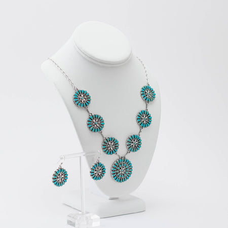 Zuni 925 Silver and Turquoise Petit Point Jewellery Set
