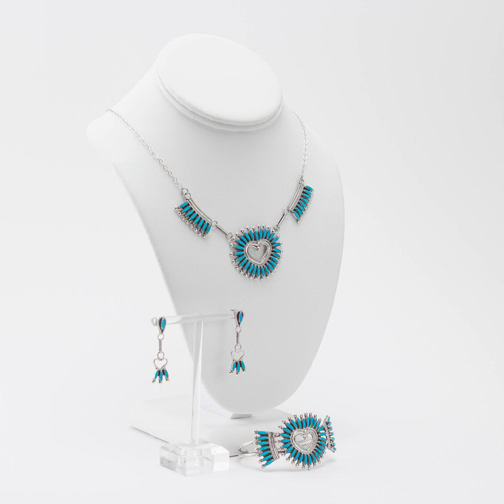 Zuni 925 Silver and Turquoise Needlepoint Jewellery Set