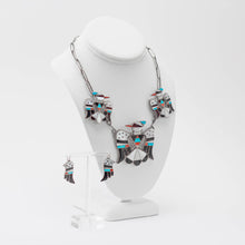 Load image into Gallery viewer, Zuni 925 Silver Channeled Inlay Thunderbird Necklace and Earring Set
