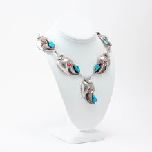 Load image into Gallery viewer, Silver, Turquoise and Coral Bear Claw Necklace
