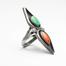 Load image into Gallery viewer, Navajo 925 Silver Overlay Vintage Turquoise &amp; Coral Ring
