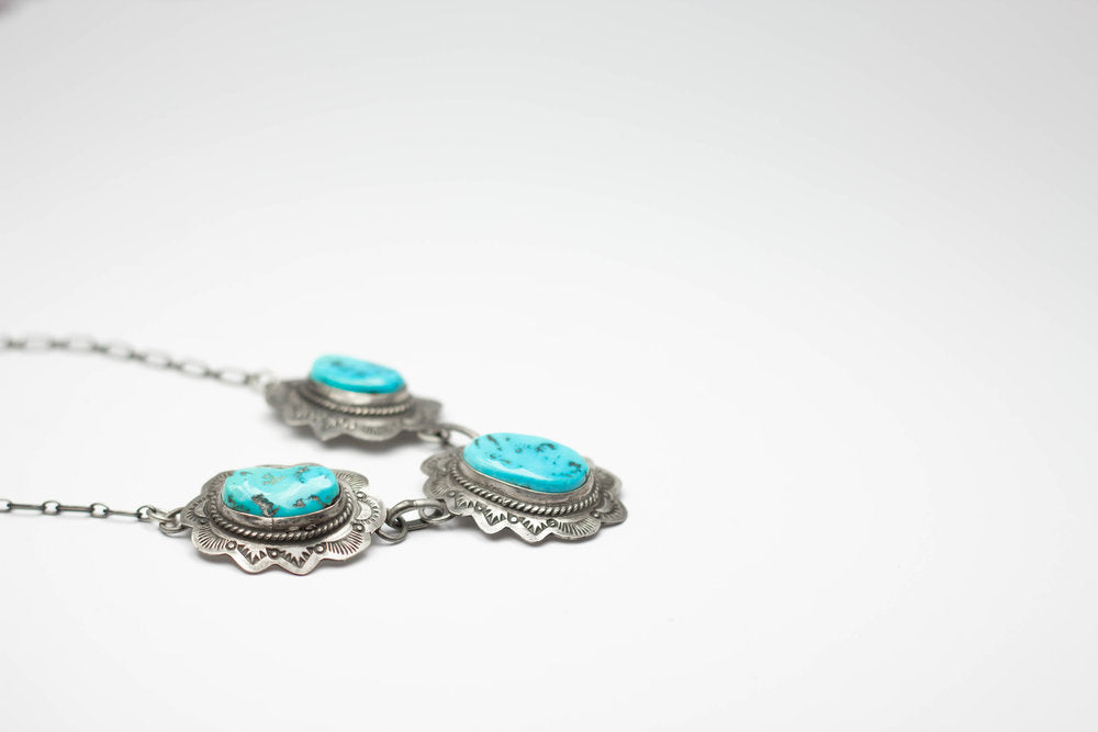 Navajo 925 Silver Overlay Vintage Turquoise Necklace