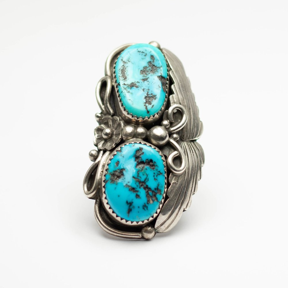 Navajo 925 Silver Overlay Vintage Turquoise Silver Ring